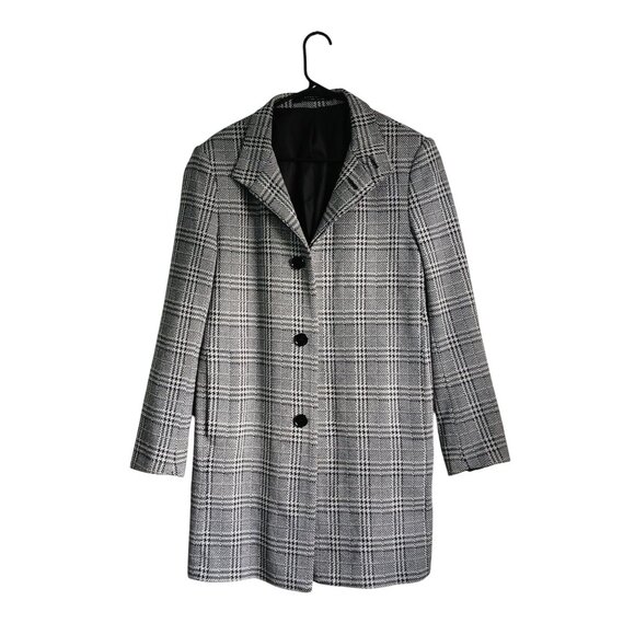 Zara Man Black and White Plaid Mid Length Trench Coat Size Medium - Picture 1 of 11